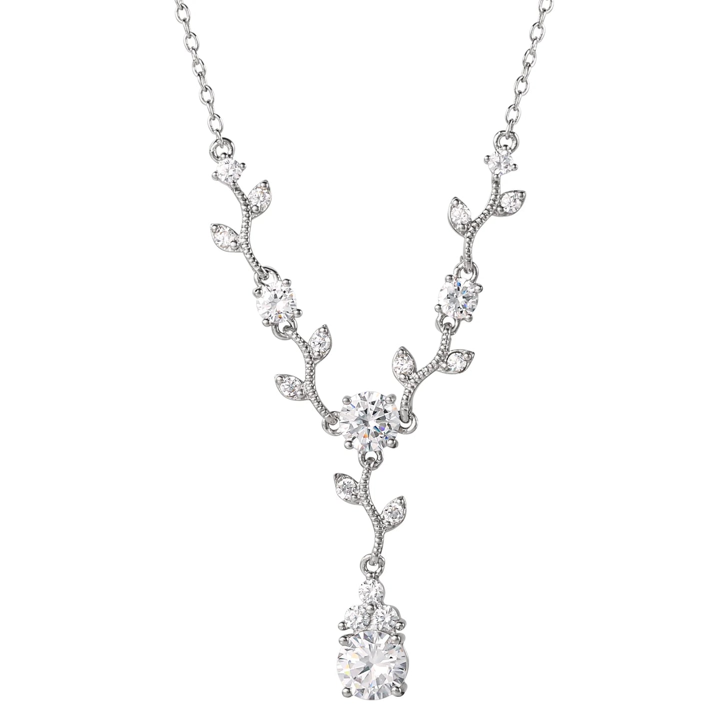 Believe by Brilliance Fine Silver Plated Cubic Zirconia Vine Pendant Necklace, 18"